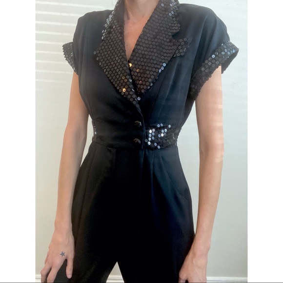 Vintage Pants - Vintage Union Made Tux Sequin Trim Jumpsuit, Size 10- fits S/M best